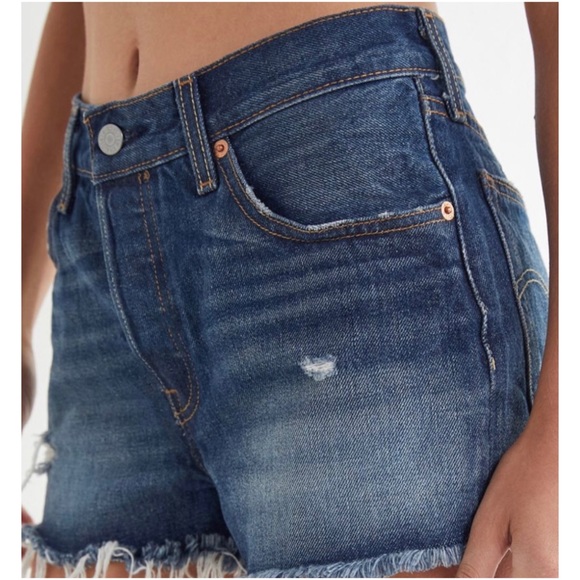 Levi’s 501 Vintage Distressed High Rise 24 / 00 Dk Blue Denim Jean Cutoff Shorts - Picture 6 of 8